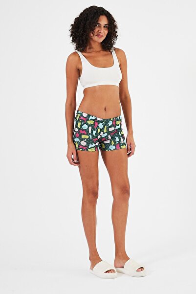 Penyelux Green Stretchy Cotton Mini Tights - Cool, Elastic Waist Women's Shorts