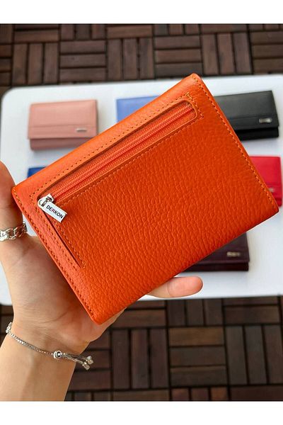 DERKON Portofel de dama din piele portocaliu LOVELY DIMENSIUNE MIJUNA