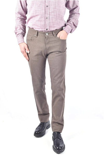 Olivia Digital Jeans Normal Kesim Fermuarlı Geniş Paça Yüksek Bel Erkek Toprak Renk Baba Keten Pantolon