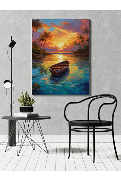 RUGSMODERN Kanvas Tablo Gün Batımı ve Sal Manzaralı Desenli Modern Tablo