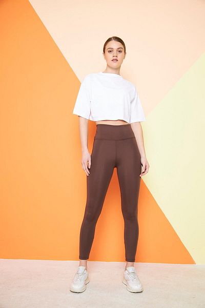 THIFF GYMWEAR Кафяви с висока талия, стягащи зимни повдигнати спортни клинове за ежедневно носене
