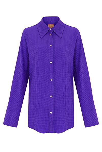 Whenever Company Mor Rengi Cepsiz Uzun Rahat Gömlek