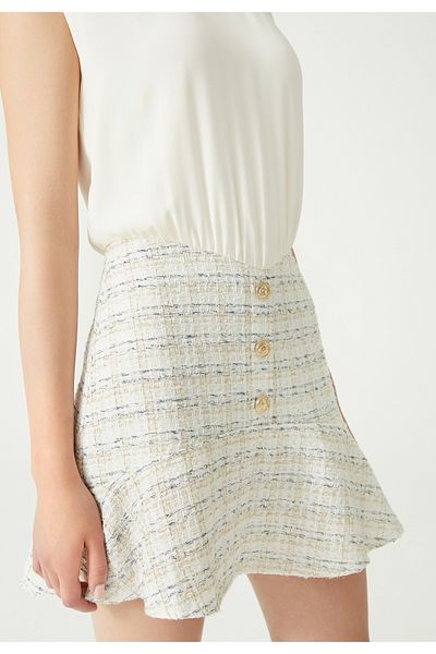 Just Like You Sleeveless Mini Tweed Dress - Ecru, Flounce Skirt