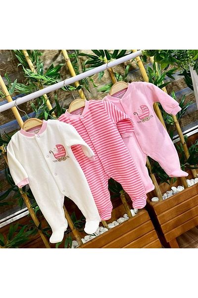 Renkli Puset Striped Newborn Baby Jumpsuit Set with 3-Piece Velvet Booties