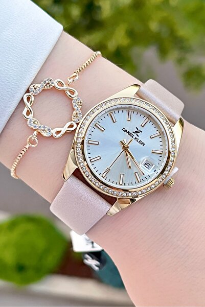 Daniel Klein Kasası Altın Kordonu Krem Renk 2 Yıl Garantili Kadın Kol Saati v...