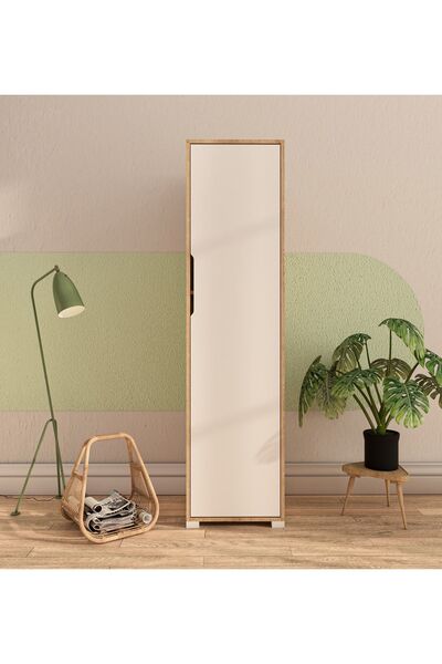 VM VERTEX MOBİLYA Flora 1 Kapaklı 5 Raflı Gardırop Safir Meşe - Beyaz Elbise Dolabı
