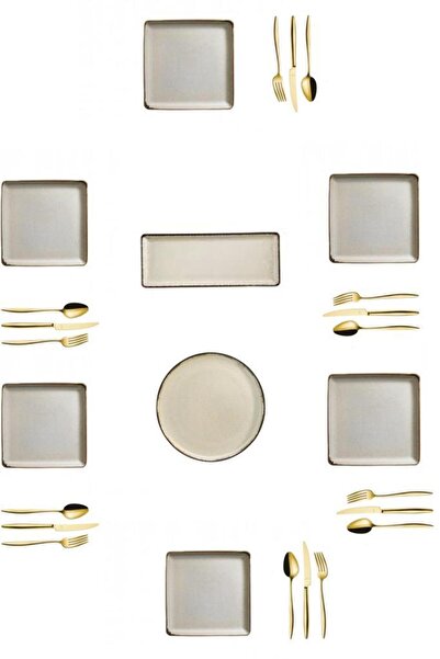 Kütahya Porselen Tan Mood 8 Parça Tarçın Pasta Seti