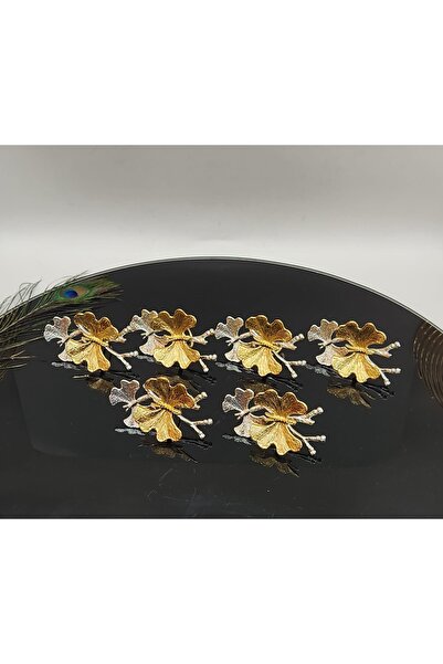 HENNA İÇ VE DIŞ TİCARET خاتم منديل كبير بنمط الفراشة مكون من ستة قطع - ذهبي