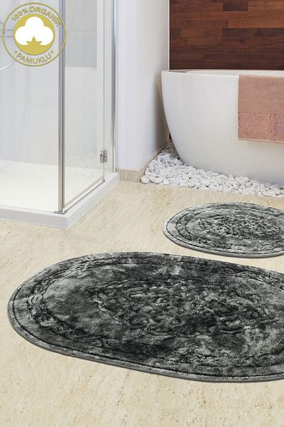 Dekoreko Cotton 2-Piece Toilet Set Bathroom Mat Set Beulah Oval Gray