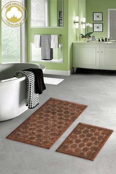 Dekoreko Vickie Cotton 2-Piece Toilet Seat Set Bathroom Mat Set Brown