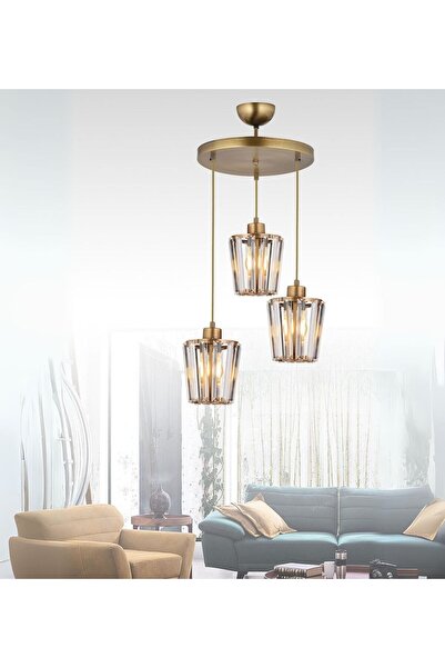 RONİSU AYDINLATMA Leyla 3'Lü Sarkıt Avize Taşlı Sarkıt Aydınlatma