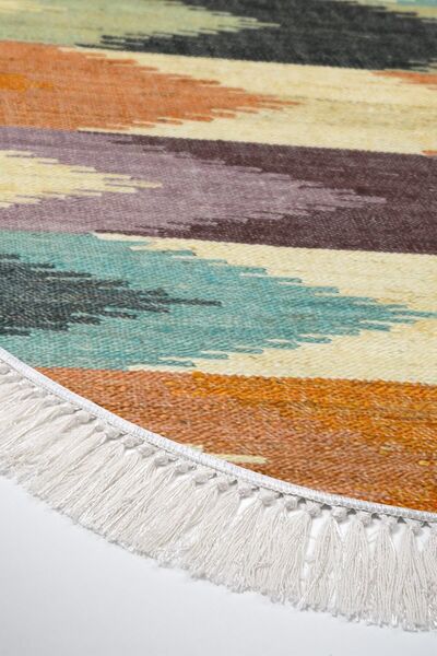 EXCLUSIVE Renkli? Dijital Baskı Yıkanabilir Kaymaz Taban Püsküllü Oval Salon Mutfak Halısı Yolluk 120x180