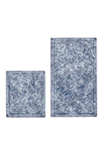Dekoreko Luxury Home Cotton 2-Piece Toilet Set Bathroom Mat Set Sylvia Blue