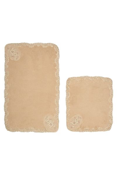 Dekoreko Welsoft Appliqued Lacy 2-Piece Toilet Set Bathroom Mat Set Rona Mink