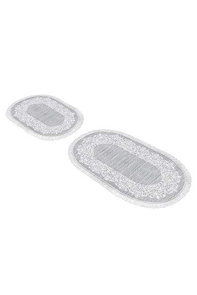 Dekoreko Toprak Digital Oval Bathroom Set 2 Pieces Sara Gray
