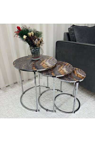 ED Efelez Design Zigon Sehpa , Paris 3'lü Camlı C Zigon Sehpa Takımı , Gümüş ...