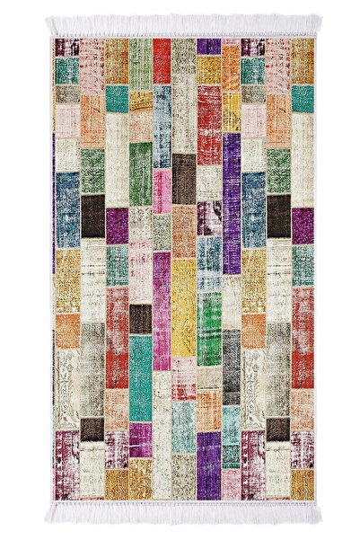 EXCLUSIVE Toprak Dijital Halı Saçaklı Lana Patchwork Renkli