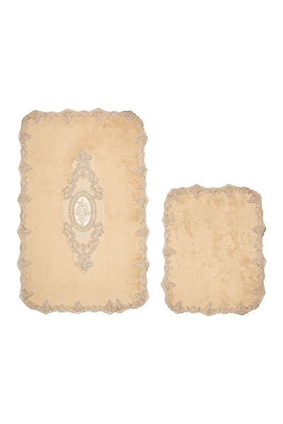 Dekoreko Welsoft Lacy 2-Piece Toilet Set Bathroom Mat Set Carmen Cappuccino