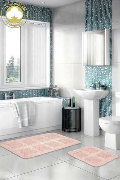 Dekoreko Cotton 2-Piece Toilet Set Bathroom Mat Set Yvonne Powder