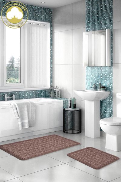 Dekoreko Cotton 2-Piece Toilet Set Bathroom Mat Set Shawna Brown
