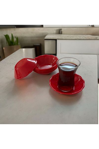UpHome مجموعة من 12 طبق شاي بلاستيكي أحمر