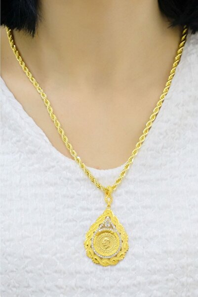 aytekgold Çeyrekli Damla Taşlı Burgu Kolye