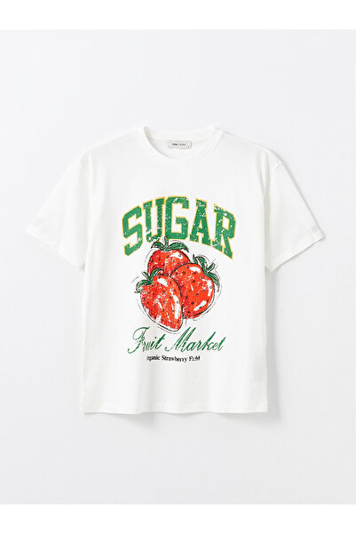 LC Waikiki LCW Oversize-T-Shirt für Damen – Rundhalsausschnitt, bedruckt, kurze Ärmel