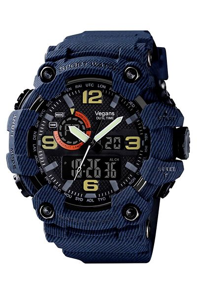 Vegans 1520 Double Clock Silicone Men's Wristwatch