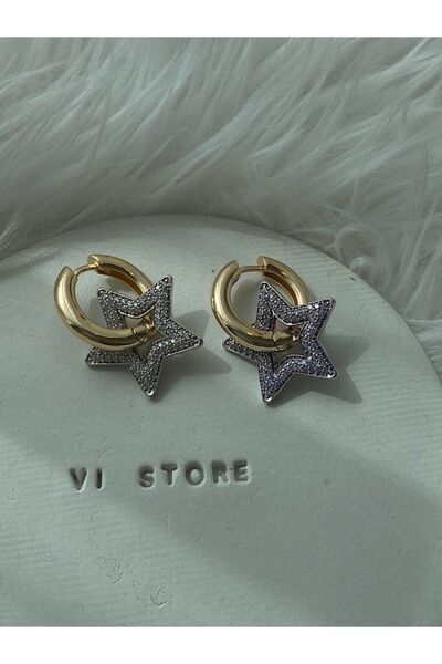 vi store vi jewelry Özel Seri Taşlı Yıldız Halka Küpe