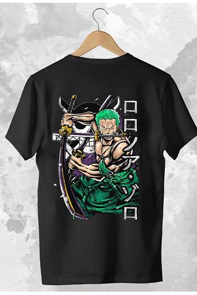 Massgai One Piece Roronoa Zoro Printed Unisex Oversize Βαμβακερό T-shirt - Κοντό μανίκι