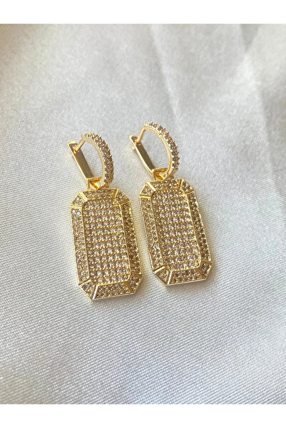 H&S AKSESUAR H&S AKSESSUAR Gold Taşlı Madalyon Küpe