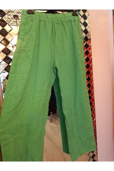 MADE İN ITALY İTALYAN KETEN YEŞİL PANTALON