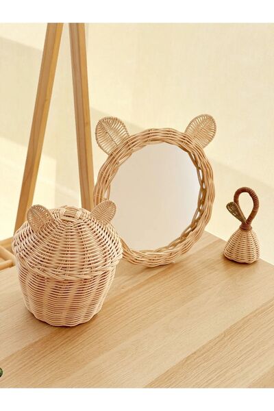 MİEN HOME Rattan Bambu Kapaklı Kulaklı Sepet, Rattan Bambu Çıngırak, Rattan B...