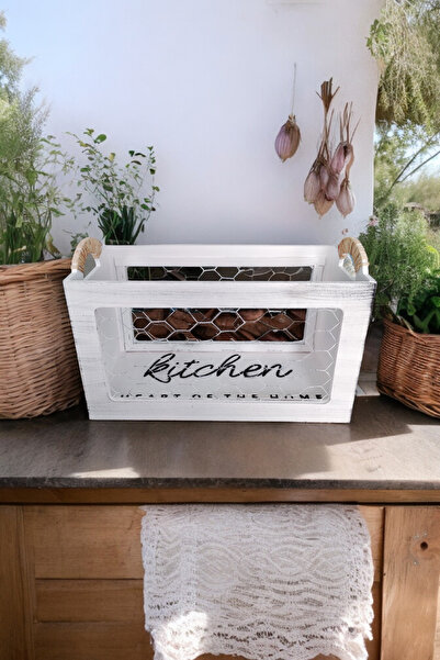 VintageSanat Ahşap Çok Amaçlı Mutfak Sepeti Farmhouse
