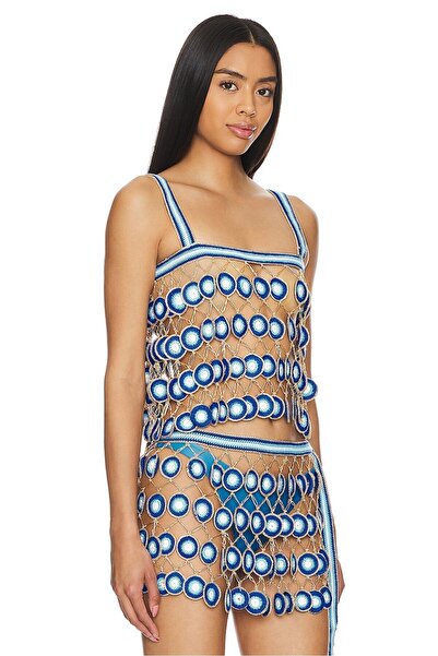 Sistaful El Örgüsü Mavi İşlemeli Bluz