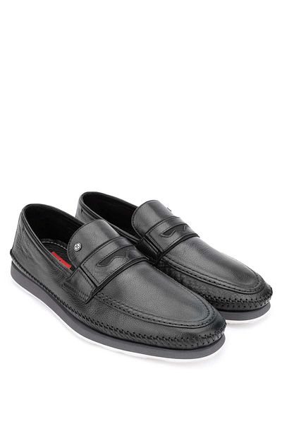 Tamer Tanca Genuine Leather Black Men's Loafer Shoes