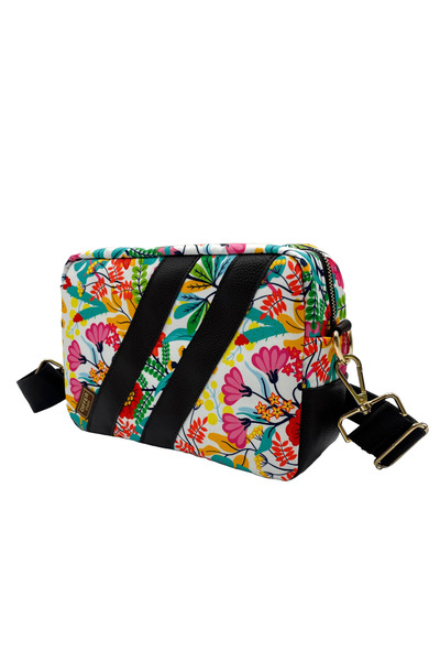 Differ Studio Brown Vegan Leather - Floral Patterned Gold Zippered Shoulder/Crossbody Bag/Water Resistant/Strapped