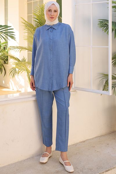 benguen Set Costum Dublu Model 2055 Albastru