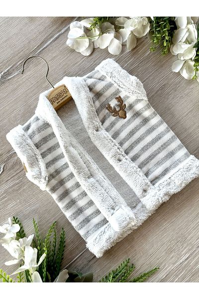 PATSAN Cotton Wellsoft Baby Vest with Plush Inside and Deer Embroidery Stripes