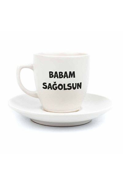 PALTO TASARIM Cream Colored Thank You Dad Turkish Coffee Cup - Gift Ceramic