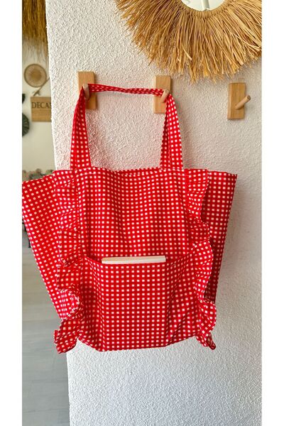 Decamor home Червона сумка з рюшами - багатофункціональна пляжна сумка