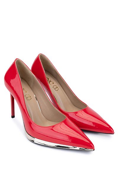 Tamer Tanca Red Genuine Leather Patent Leather Women's Heeled Shoes