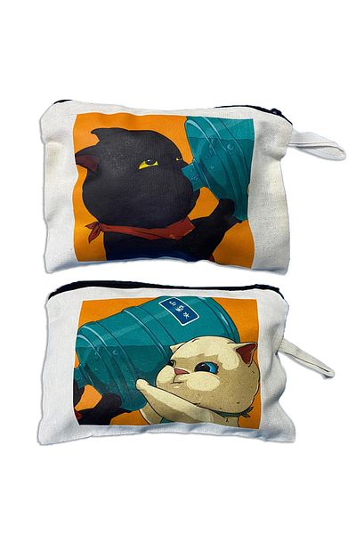 rakkun shop 2-Piece Cats Printed Raw Cloth Unseparable Makeup Handbag
