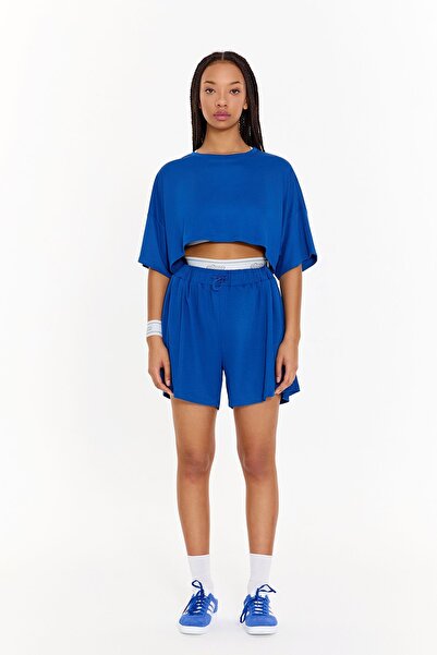 ŞEBNEM GÜNAY Pull On Yoga Shorts in Blue