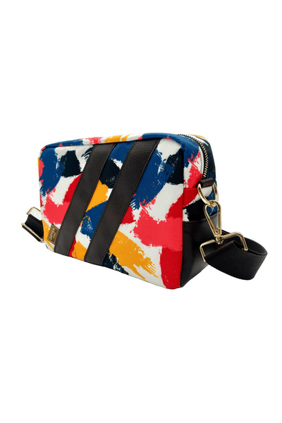 Differ Studio Brown Vegan Leather - Gold Zippered Brush Patterned Shoulder/Crossbody/Water Resistant Sling Bag