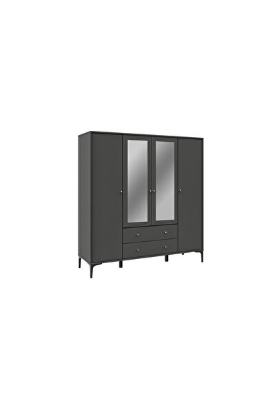 VENATTO Focus 4 Kapılı, 2 Çekmeceli Aynalı Dolap (BLACK) (%100MDF)