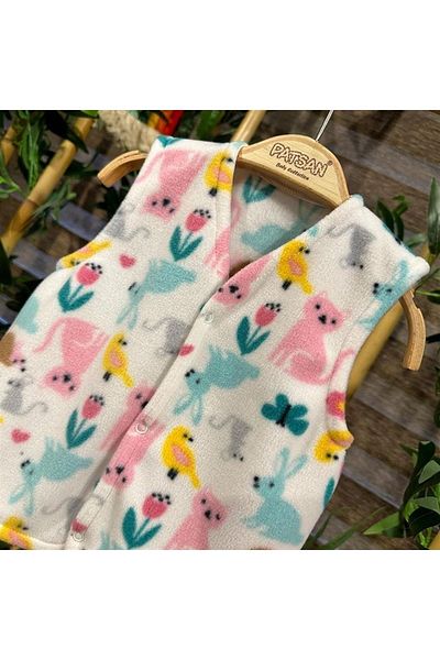 PATSAN Fleece Baby Girl Vest Pink Flower Rabbit