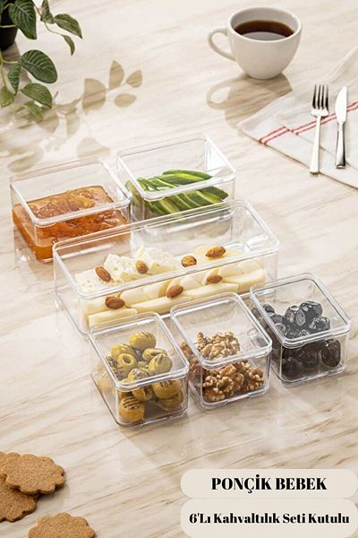 PONÇİK STORE Set of 6 Transparent Storage Containers - Spice Bowl and Breakfast Box