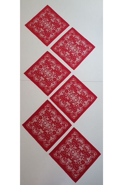 WENESSİ Rose Pattern Kdk Knitted Tulle Napkin 6 Pieces 30 X 30 (RED)