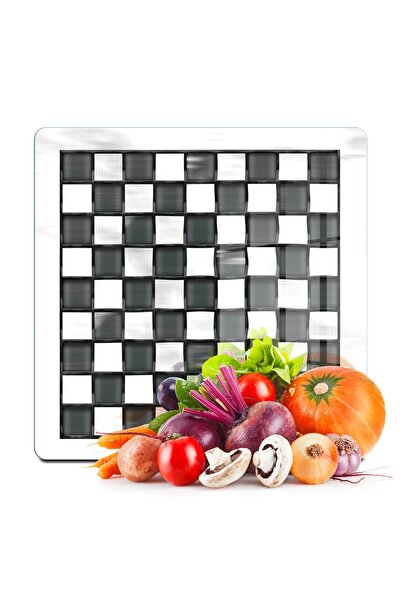 Decovetro Cam Kesme Tahtası ve Sunumluk MacKenzie Black White 30x30 cm